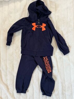 Under Armour Navy Kids Zip Hoodie & Jogger Set with Orange Logo